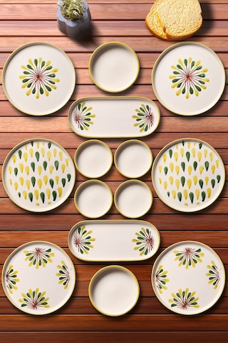 Nandy Home 14 Parça 6 Kişilik Handmade Yeşil Nokta Kahvaltı Takımı - Lüx Kahvaltılık Sunum Seti Yeşil