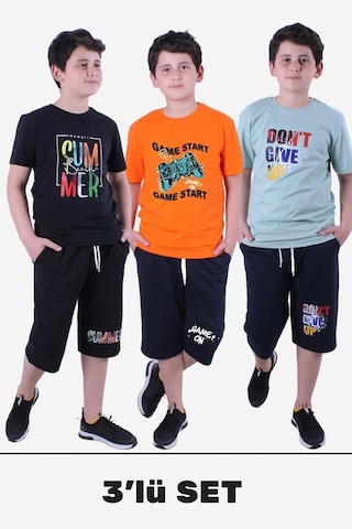 Fyk Kids 3'lü Erkek Çocuk Alt-üst Kapri-tişört Takım Çok Renkli