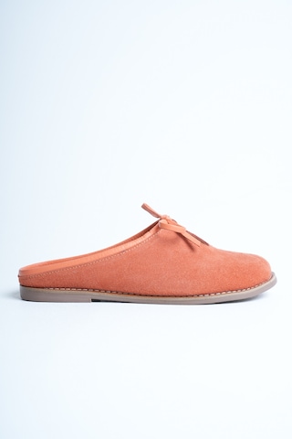 Analin Shoes Kadın Hakiki Deri Fiyonk Detaylı Düz Terlik Turuncu