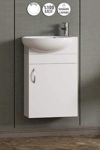 Lale 45 Cm Beyaz Mdf Seramik Lavabolu Asma Alt Banyo Dolabı