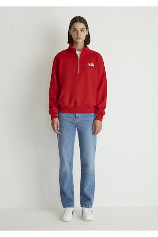 Mavi - Mavi Logo Baskılı Yarı Fermuarlı Kırmızı Sweatshirt 1s10179-86417 Kırmızı