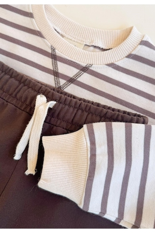 Cigit Çizgili Sweatshirt Takım 2-8 Yaş Vizon Çizgili