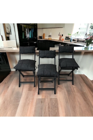 Modern Style Home Bahçe - Balkon, Iç Ve Dış Mekan Katlanır Metal Sandalye 3 Adet Antrasit