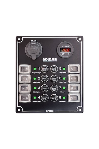 Goldsea 8'Li 12- 24 V Şarj Voltmetre Soketli Sigorta Paneli