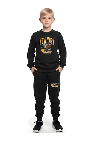 Fyk Kids 3'lü Erkek Çocuk Yuvarlak Yaka Baskı Detaylı Eşofman Takımı Çok Renkli