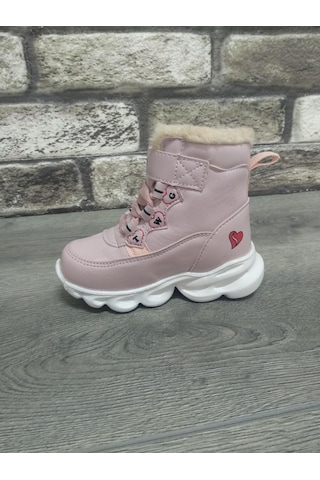 İçi Kürklü Kaydırmaz Kauçuk Taban Su Geçirmez Işıklı Çocuk Botu Pudra