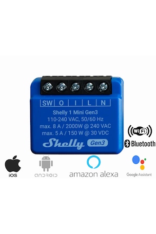 Shelly 1 Mini Gen3 1 Kanallı Akıllı Ev Anahtarı Wifi Kuru Kontak