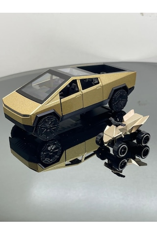 Tesla Cyber Truck 1:32 Ölçek Metal Çek Bırak 12 Cm Oyuncak Araba - Sarı