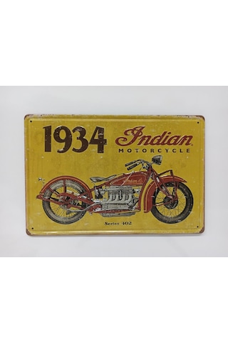 Cajuart 1934 Sarı Indian Motosiklet Retro Metal Plaka 20X30 Cm