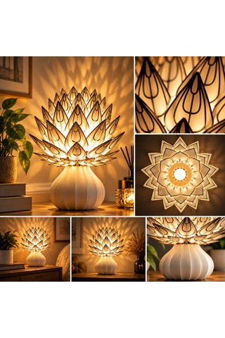 Lotus Çiçeği Masa Lambası Dekoratif Abajur Standart Duy Elektrikli Gece Lambası Çok Renkli