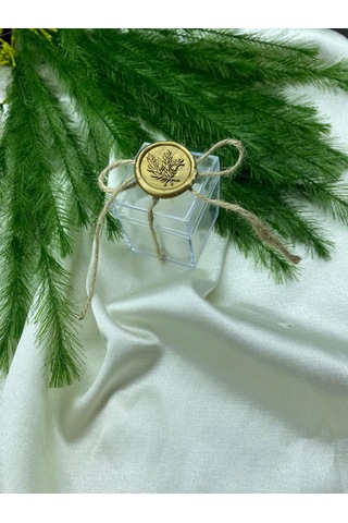 4x4 Şeffaf Mika Kutuda Kokulu Bubble Mum Söz Nişan Nikah Beyaz - Gold