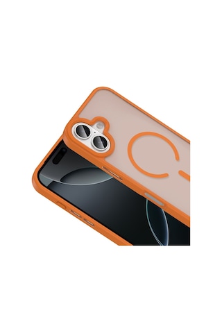 Vendas Apple Uyumlu iPhone 17 Kılıf M-safe Şarj Özellikli Mat Arka Yüzey Zore Sio Kapak + Hayalet Ekran Koruyucu Turuncu
