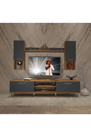 Decoraktiv Eko 5da Mdf Dvd Krom Ayaklı Tv Ünitesi Tv Sehpası Pera - Antrasit