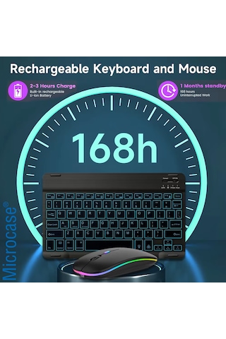 Microcase Rgb Tablet Ve Telefonlar İçin Türkçe Bluetooth Klavye Ve Mouse Set - Al7815 Mor
