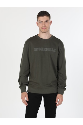 Colin's Regular Fit Baskılı Yeşil Erkek Sweatshirt CL1060127_Q1.V2_KHA Haki