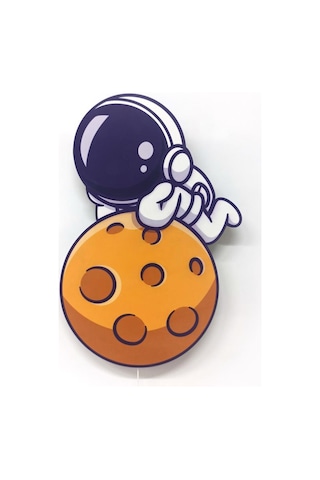 CajuArt Uzanmış Astronot Ahşap Işıklı Çocuk Odası Duvar Tablosu