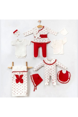 Dantel Yaka 10 Parça Kız Bebek Hastane Çıkışı Kutulu Kırmızı