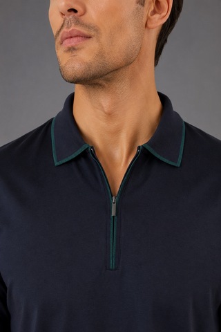 Bisse Lacivert Çerçeve Polo Yaka Fermuarli T-shirt Ts26y26102 D39