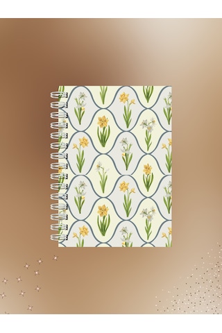 Nergis Desenli Çizgili Defter 60 Yaprak-120 Sayfa Tel Spiralli Sketchbook Çok Renkli