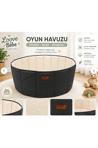 Oyun Top Havuzu 90 Cm Yükseklik 35 Cm Oyuncak Oyun Alanı Silinebilir Kumaş Krem