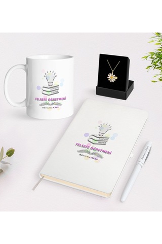 Kişiye Özel Felsefe Öğretmeni Beyaz Kupa Defter Kalem Ve Isimli P N11.4080