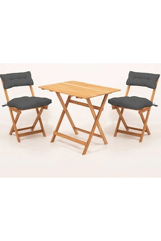 Meya Dekor Sırt Ve Oturak Minderli Balkon Bahçe Mutfak 3'lü Bistro Set Katlanır Masa-sandalye 60x80 Masalı Ahşap
