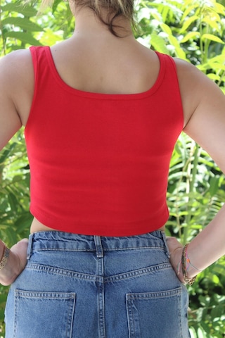 Afri Kadın Kırmızı Basic Ribana Atlet Crop Likralı Spor Üst Kırmızı