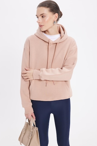 Tudors Kadın Oversize Geniş Kesim Pamuklu Yumuşak Dokulu İçi Polarlı Basic Vizon Kapüşonlu Sweatshirt-37907 Vizon1