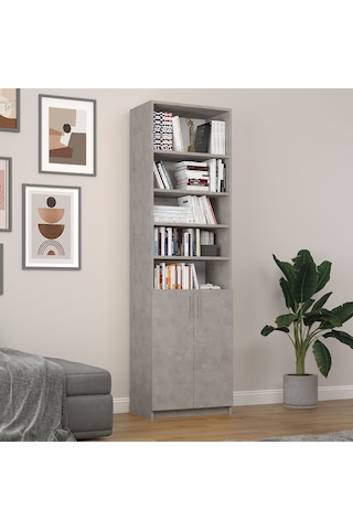 Asra Trend K-37 %100 MDF 60 cm Kapaklı Kitaplık Raflı Ofis Dosya Dolabı Retro Taş