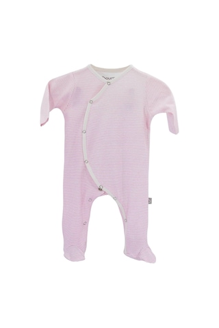 Boumini Bebek Tulumu Pembe Çizgili Patikli Tulum Fuşya