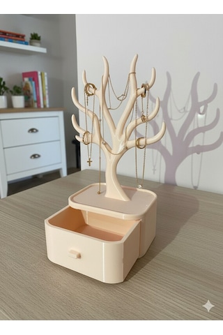 Takı Standı Ağaç Tasarımlı Çekmeceli Takı Organizer Kolye Bileklik Askılığı Dekoratif