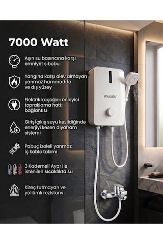Musullu Msl-5003 Elektrikli Şofben 7000 W Ani Su Isıtıcı