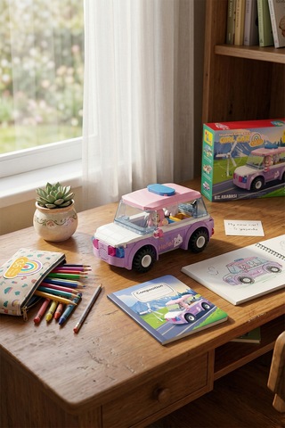 Ogi Mogi Toys Eğitici Bloklar Kız Arabası 136 Parça Yapı Seti