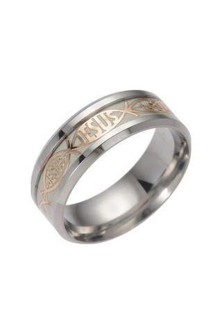 Fastbuy Altın Hıristiyan İsa Parlayan Yüzük İsa Alfabesi Titanyum Çelik Yüzük - 10 Altın Kristal Parlayan Altın