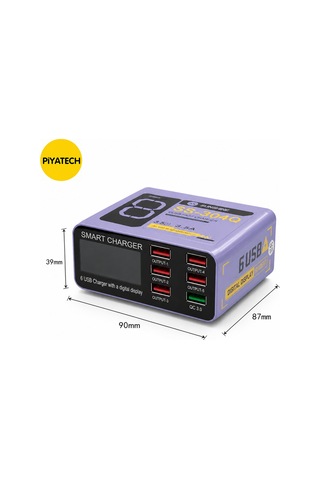 Hızlı Şarj Cihazı - Dijital Ekranlı Ss-304q 6 Port Usb -