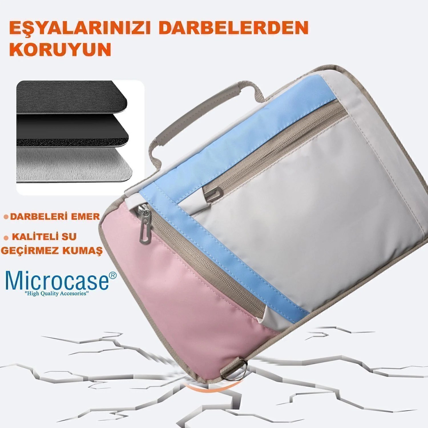 Microcase Honor Pad X8b 11 İnch İle Uyumlu Omuz Askılı El Tutacaklı Universal Sleeve Taşıma Çantası Al4346 Pembe Mavi Krem Çanta
