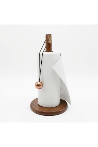 Doğal Bambu Bohem Top Tutacaklı Kağıt Havluluk - Dekoratif Ahşap Stand 30x14 Cm, Kahve Ve Bambu Renk Seçenekli, 1 Adet Kahve 4 Renk