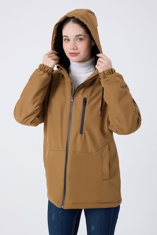 Kadın Taba İçi Kürklü Su Ve Rüzgar Geçirmez Kapüşonlu Kışlık Mont & Kaban & Parka Taba