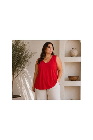 Gülmina Moda Kadın Büyük Beden Ön Arka V Yaka Tulum Atlet - Kırmızı