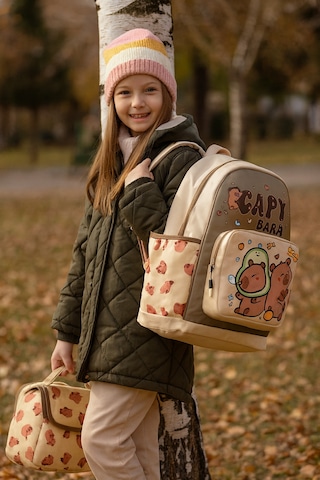 3 Lü İlkokul Capy Cute Baskılı, Erkek Çocuk Beslenmeli Ve Kalemlikli Okul Çantası Bej