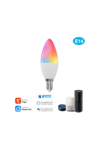 Mufunye E14 Wifi Akıllı Mum Ampülü 5w - Rgb+cw Renkli, Dimmable, Zamanlama Ve Ses Kontrolü Alexa/google Home Uyumlu Smartlife Uygulaması İle Uzaktan Kontrol - 1 Adet