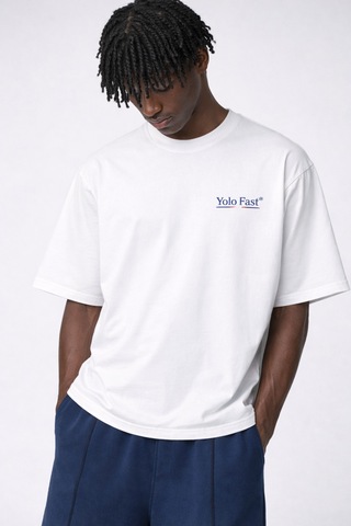 Yolo Street Erkek Beyaz Oversize Tişört %100 Pamuk Yolo Fast Baskılı Streetwear Unisex Basic Beyaz