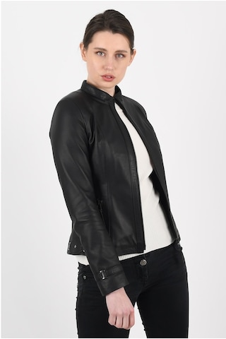 Kıbyra Siyah Hakiki Deri Ceket Kadın-Siyah