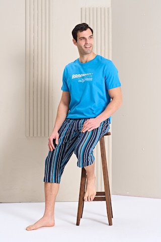 Over Sleep By Poleren Erkek Pijama Takımı Kapri & Bermuda Kısa Kol Mavi