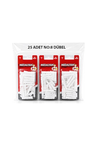 Medalyan Dl-47 Beyaz Plastik Dübel No 8 - 25 Adet