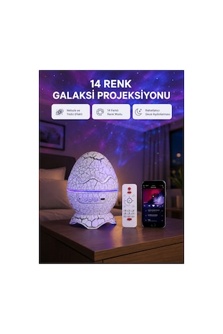 Astraltech Yıldızlı Gökyüzü Dinozor Yumurta Projektör Ayarlanabilir Parlaklık Ve Hız Çok Renkli