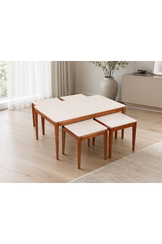 Ganni Home Bolivia 4+1 Sehpa Seti Krem Ceviz, Modern Ve Kullanışlı Salon Sehpası Krem-ceviz
