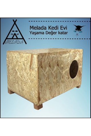 Melada Kedi Evi Dış Ortam Uygun Ahşap Kedi Evi Osb 60x40x30 Cm