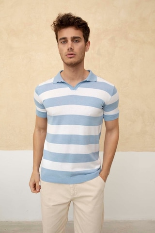 Tarz Cool Renk Bloklu Polo Yaka Triko T-shirt Mavi