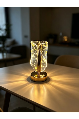 Vezza Home Lüks Kristal Görünümlü Şarjlı Masa Lambası - 3 Renkli Dokunmatik Led Gece Lambası Gold